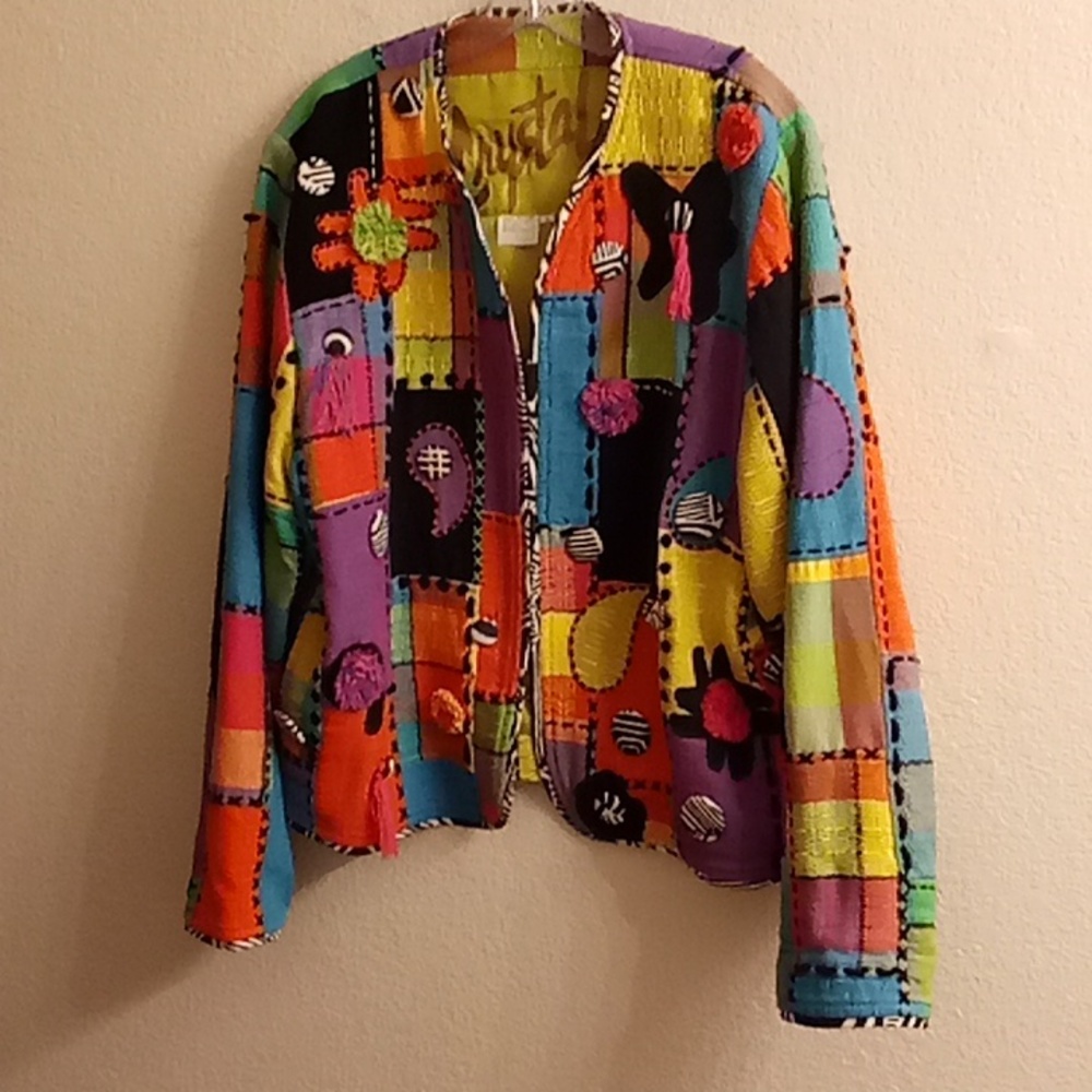 Crystal Granny Core Boho Lagenlook Vacation Travel Sz L Multi Colors B1 X